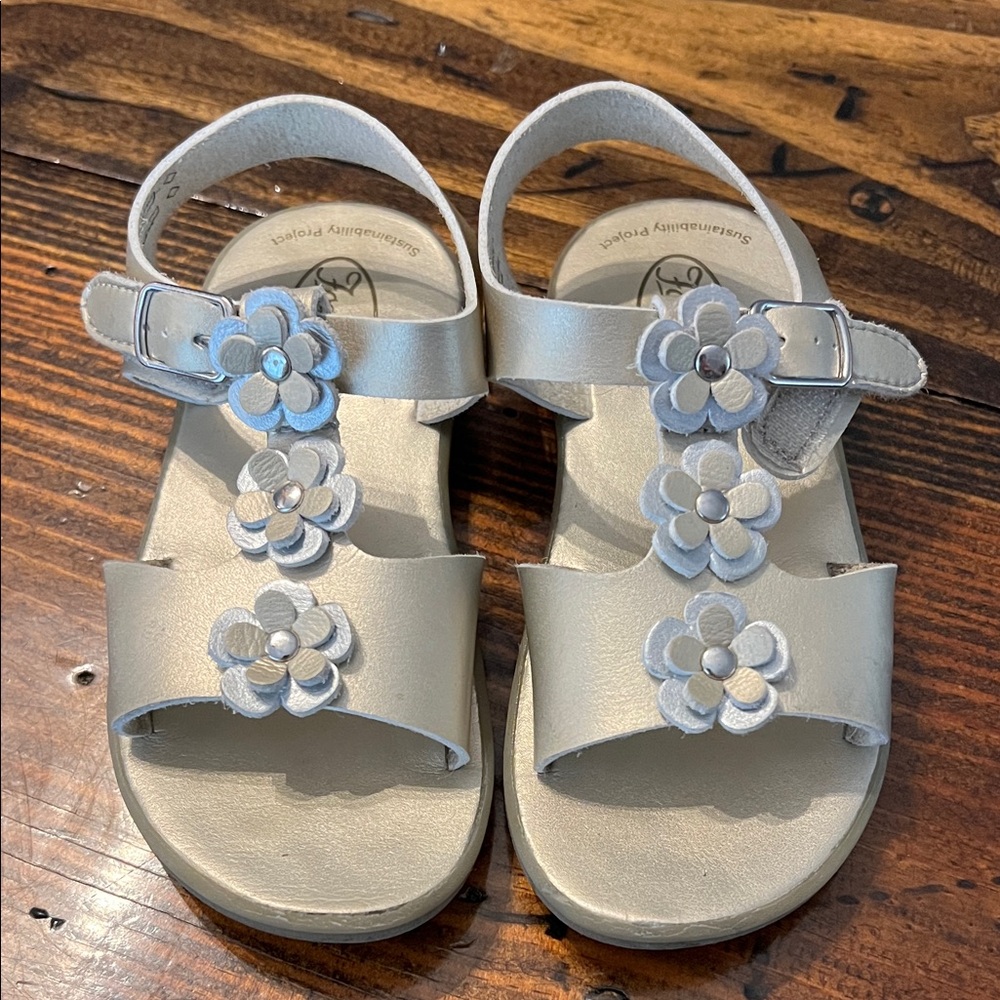 FootMates Silver Kids Sandals with Floral Accents